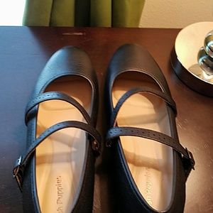 Black Mary Jane Cross over Ankle Strap Shoes